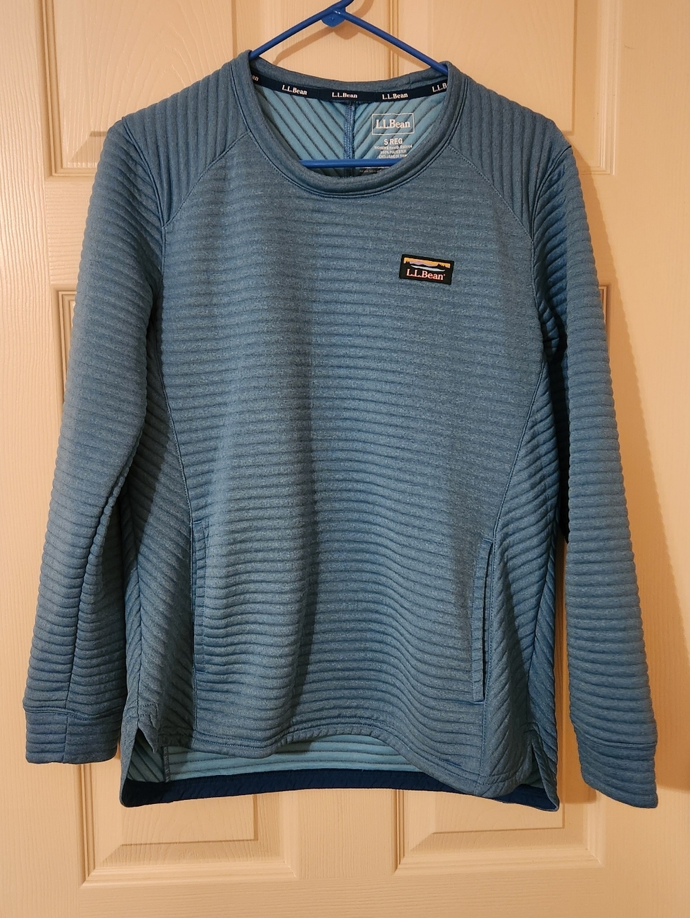 Women's L.L.Bean Airlight Knit Pullover Size Small Ribbed Texture Pockets Teal